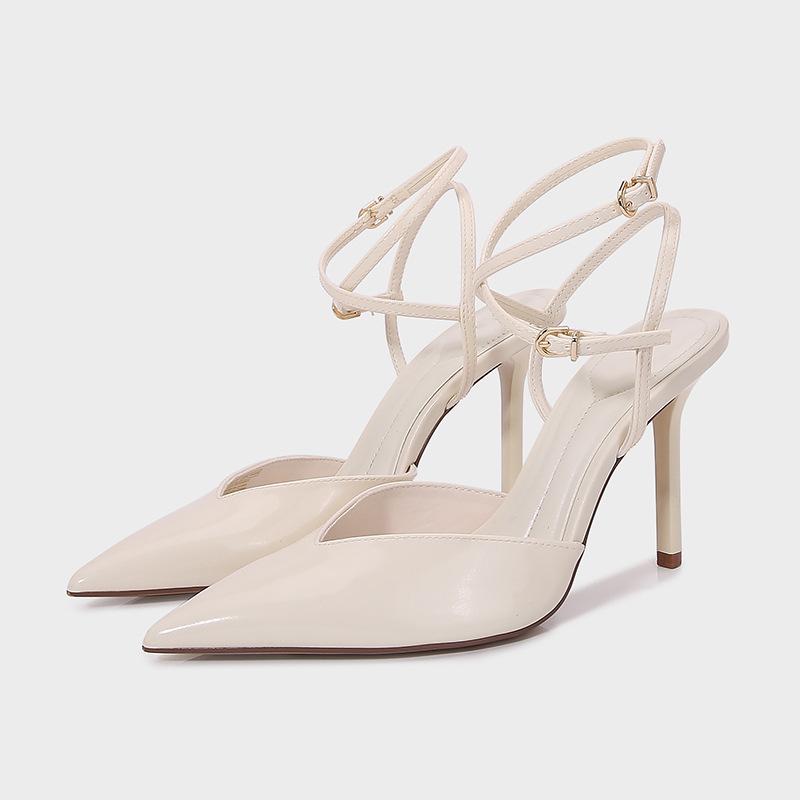Fashion Sexy Pointed Toe Patent Leather Women Pumps Elegant Ankle Strap Buckle High Heels Luxury Designer Shoes Mules Heeled Sandals