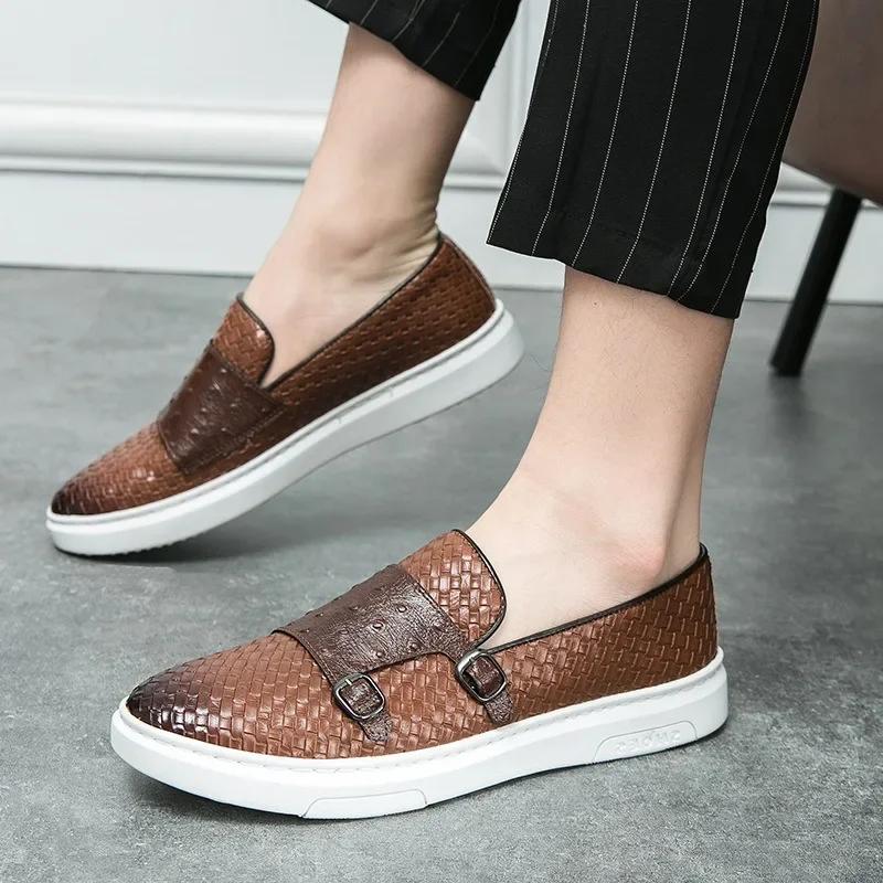 Herre Dobbelknapp Fritidssko Skinn Loafers Herre Kjøre Business Kontorsko Komfortable Sklisko Herre Formelle Sko