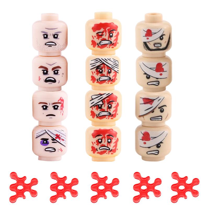 Non-Toxic Ww2 Injured Emotional Face Heads Building Blocks Army Soldiers Figures Zombie Heads Military Weapon Parts Bricks Toy