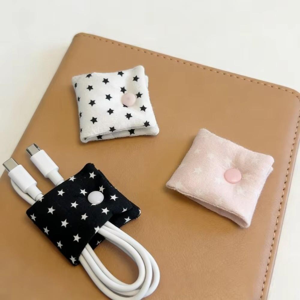 Cute Star Cable Organizer Clip Y2k Style Handmade Fabric Headphone Cable Storage Portable Multifunctional Charging Cable Storage