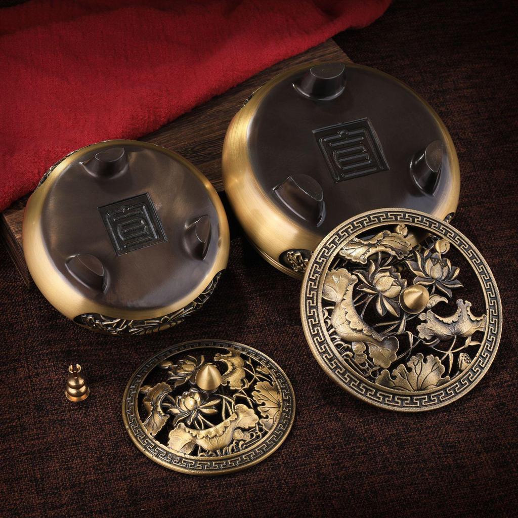 Large Antique Brass Sandalwood Incense Burner for Indoor Use - Retro Coil Design for Tea Ceremony