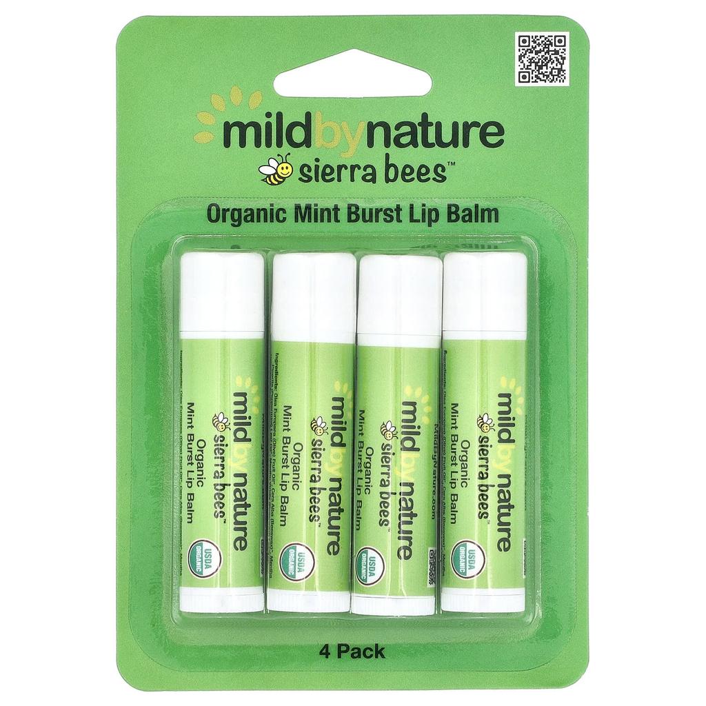 Mild By Nature, Sierra Bees™, Organic Lip Balm, Mint Burst, 4 Pack, 4.25 g (0.15 oz) Each