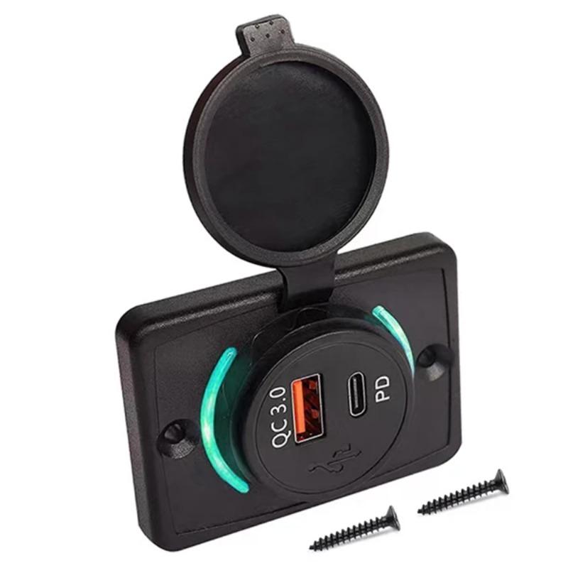

12-24 В PD QC3.0 USB-розетка для автофургона, USB-розетка, панель 18 Вт, быстрая зарядка, автомобильное зарядное устройство со светодиодной подсветкой для автомобиля, автобуса, грузовика, лодки, квадроцикла, автофургона зелёный