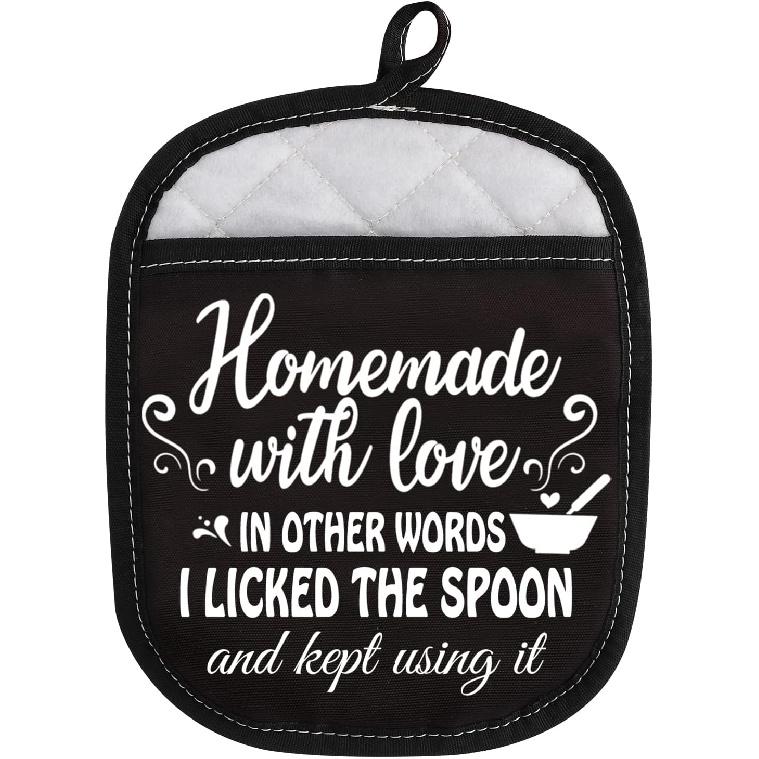 Novelty Pot Holder for Cooking Baking Homemade with Lover in Other Words I Licked The Spoon and Kept Using It (Kept Using it) Kept Using It