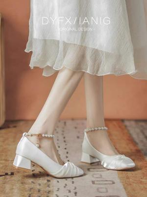 Mary Jane Single Shoes Women's 2025 New Autumn Evening Breeze Gentle Thick Heel with Cheongsam Engagement Shoes Bride Bridesmaid Shoes