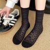Oxygen Cotton Boneless Lace Ballet Style White Lolita Socks Summer Cutout Mesh Thin [Non-Nylon]