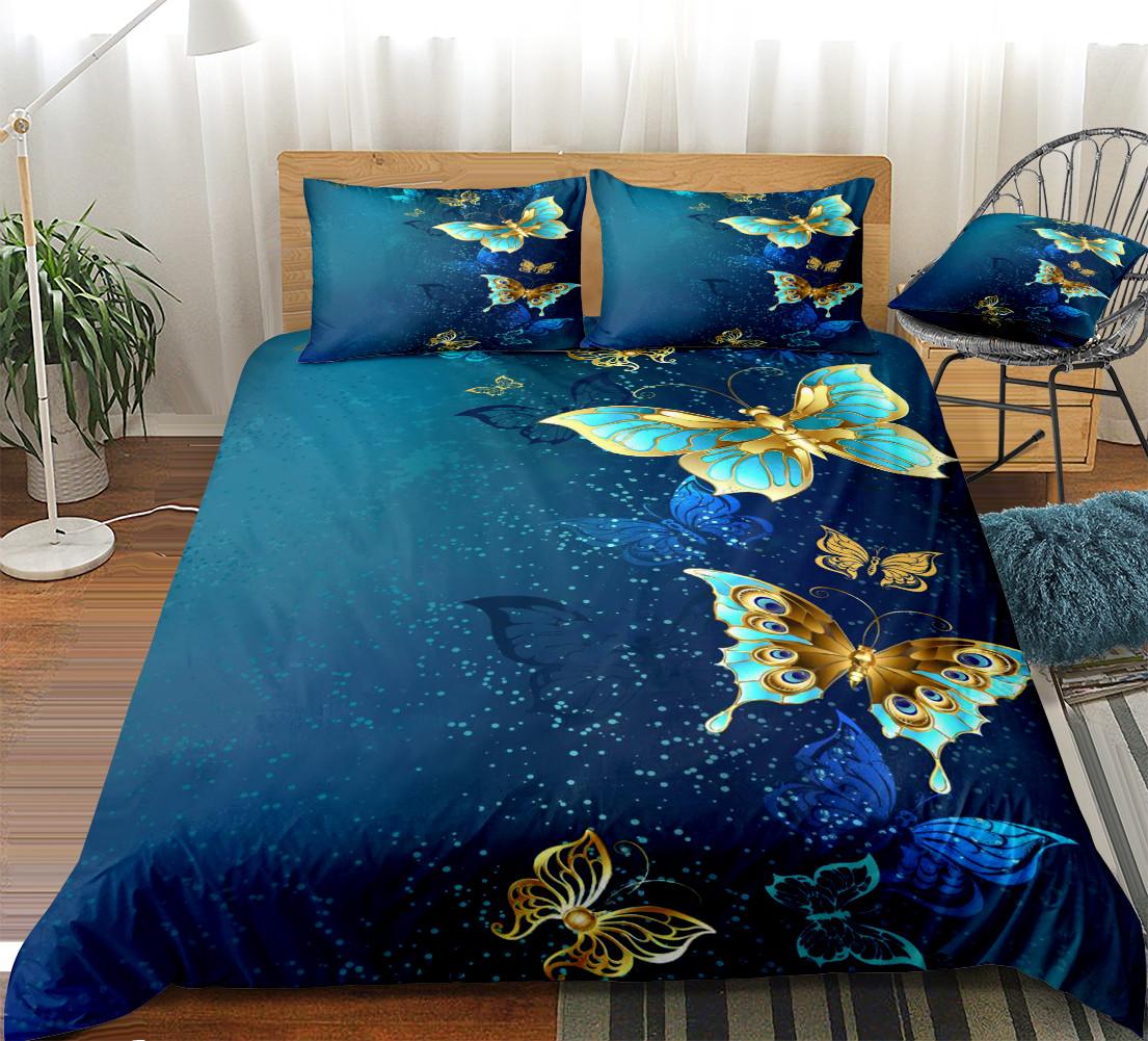 

Комплекты постельного белья размера «king/queen» с изображением бабочек для женщин, пододеяльник с изображением золотых бабочек, черный, с изображением цветочных бабочек, полиэстеровое одеяло 140x200cm 3pcs