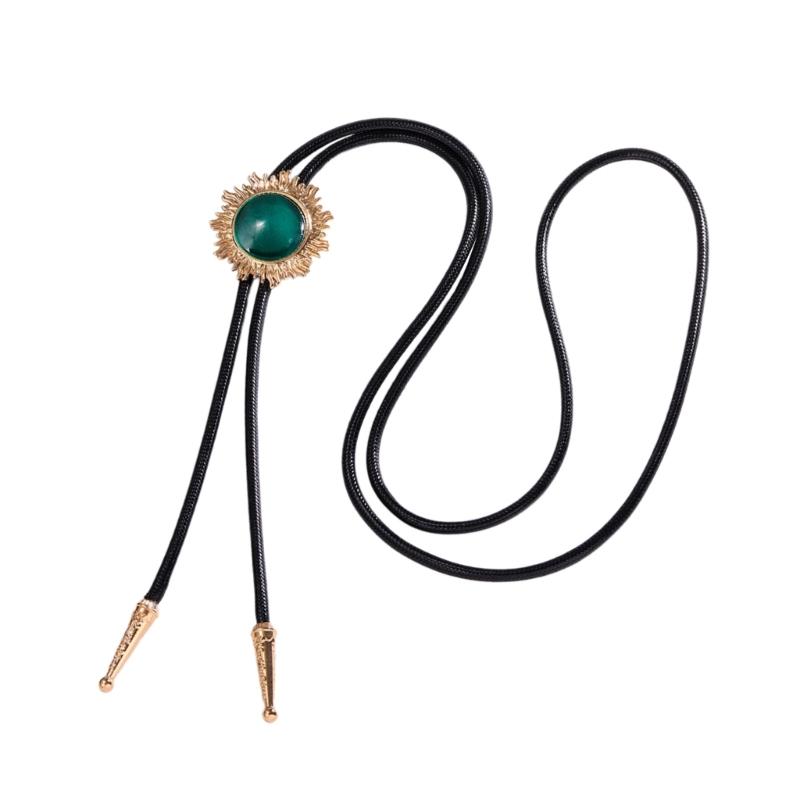 Vintage Sun Shape Gem Stone Bolo Tie Cowboy Costume Accessory for Men and Women Western Braided Cord Necktie Necklace