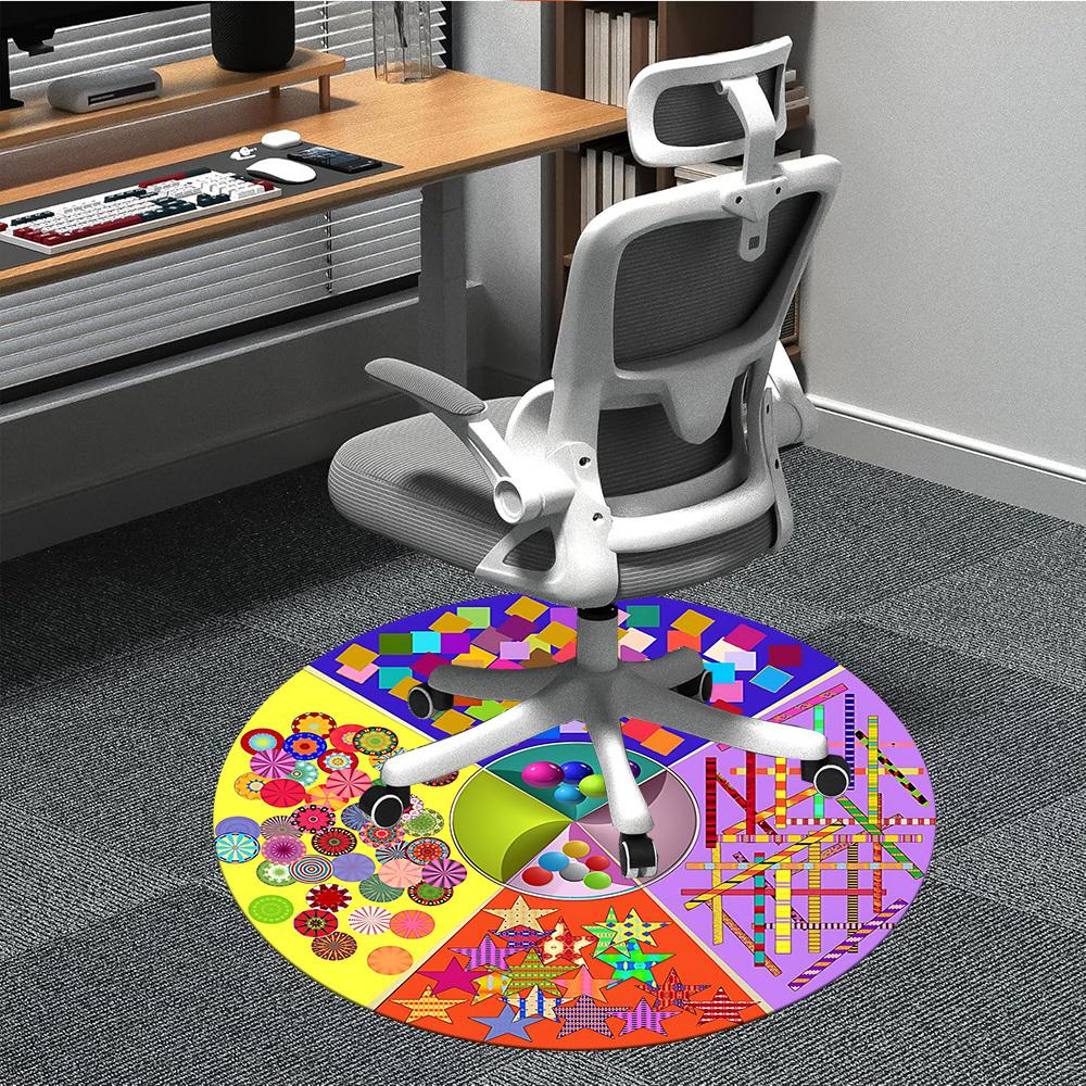 

1pc Colorful Shapes Chair Carpet for Office Non Slip, Machine Washable Rug for Office, Room Holiday Decor for Christmas, Birthday Polyester 80cm