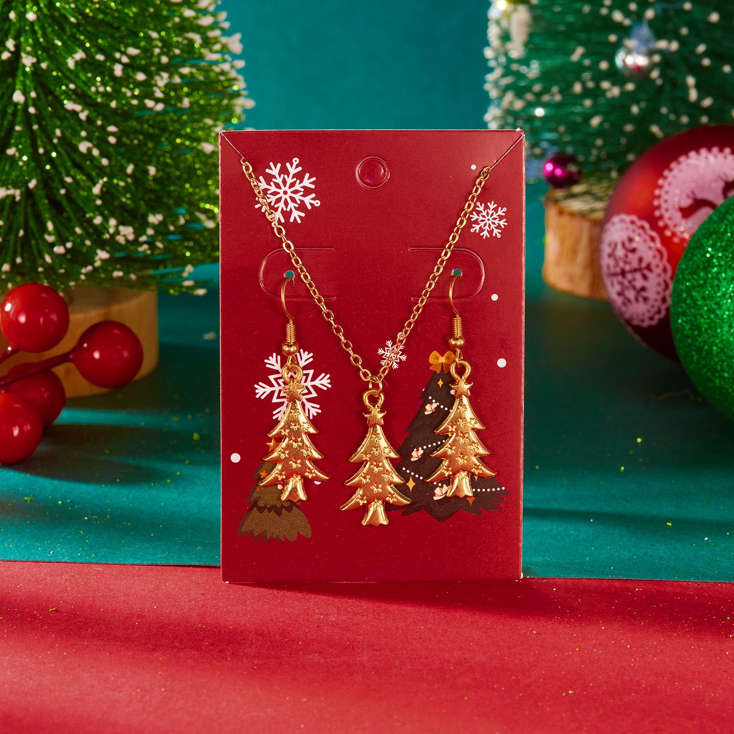 

Merry Christmas Jewelry Set For Women Cute Snowman Xmas Tree Pendant Metal Clavicle Chain Choker Earrings Girl New Year Jewelry