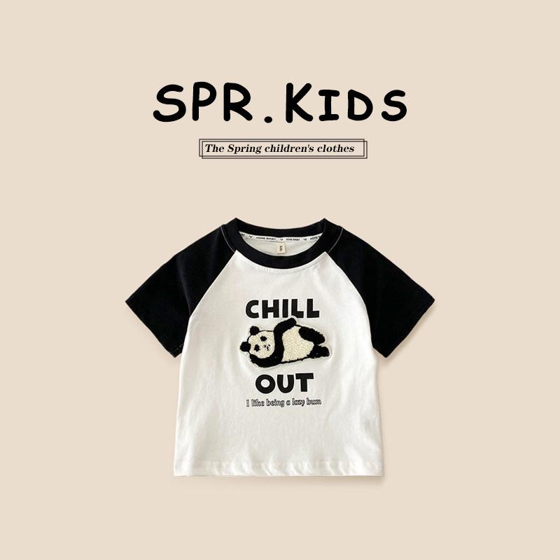 

Детская футболка с коротким рукавом реглан и крутым мультяшным принтом - Летняя мода для детей малого и среднего возраста 120cm