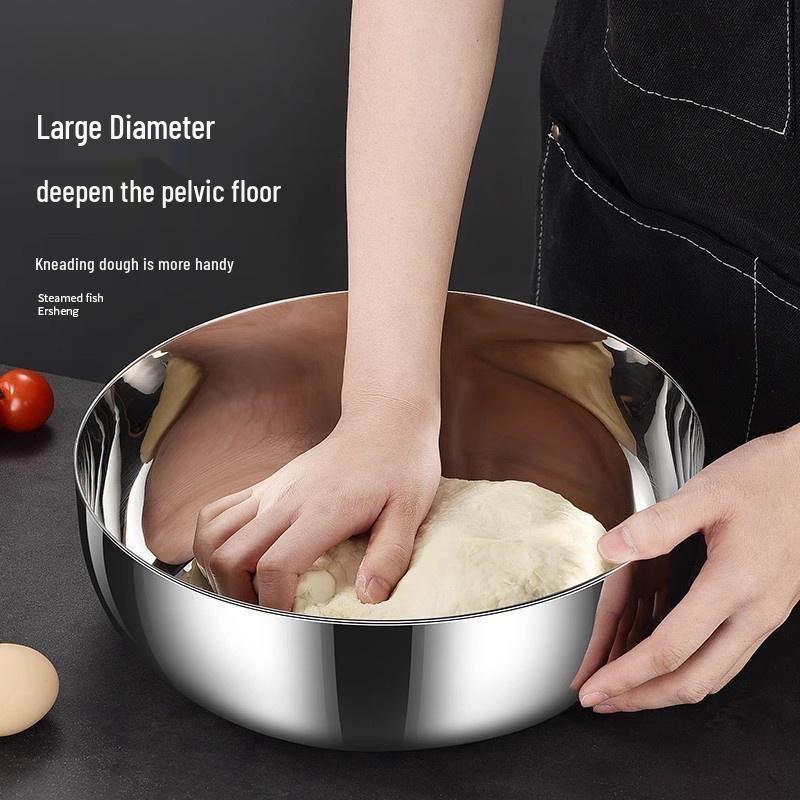Large Stainless Steel Non-Stick Mixing and Kneading Bowl - Thick, Multi-Functional for Dough or Vegetables