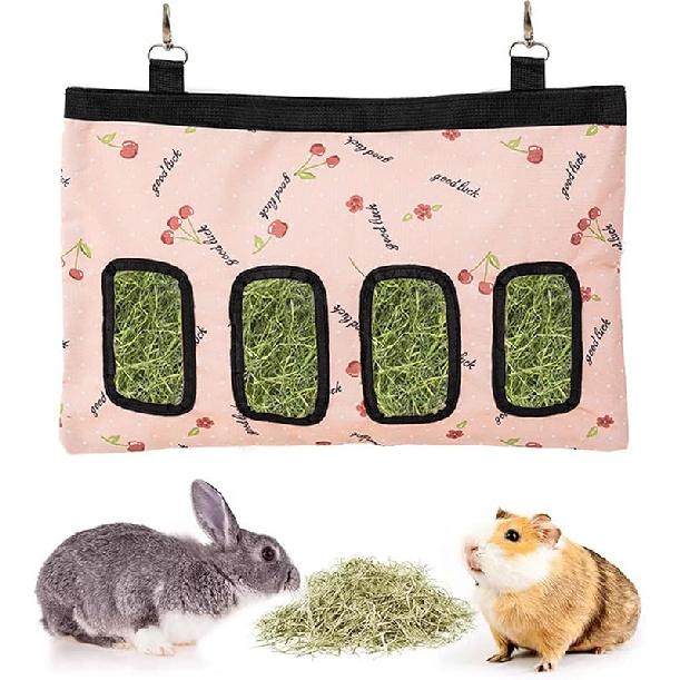 Rabbit Hay Feeder Bag, Large Capacity Rabbit Hay Bag Small Animal Hanging Hay Bag 600D Oxford Cloth Bunny Hay Feeder Bag for Rabbits Guinea Pigs