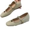 Retro Camellia Inner Height Increase Square Head Mary Jane Single Shoes One-word Buckle Belt Thick Heel with Skirt Small Leather Shoes Women
