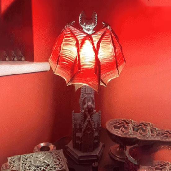 Bat Wings Lamp Gothic Wings of Night Halloween Lamp Vintage Bat Table Lamp with Red Glow Cathedral Base Night Light for Spooky Horror Room Witchy