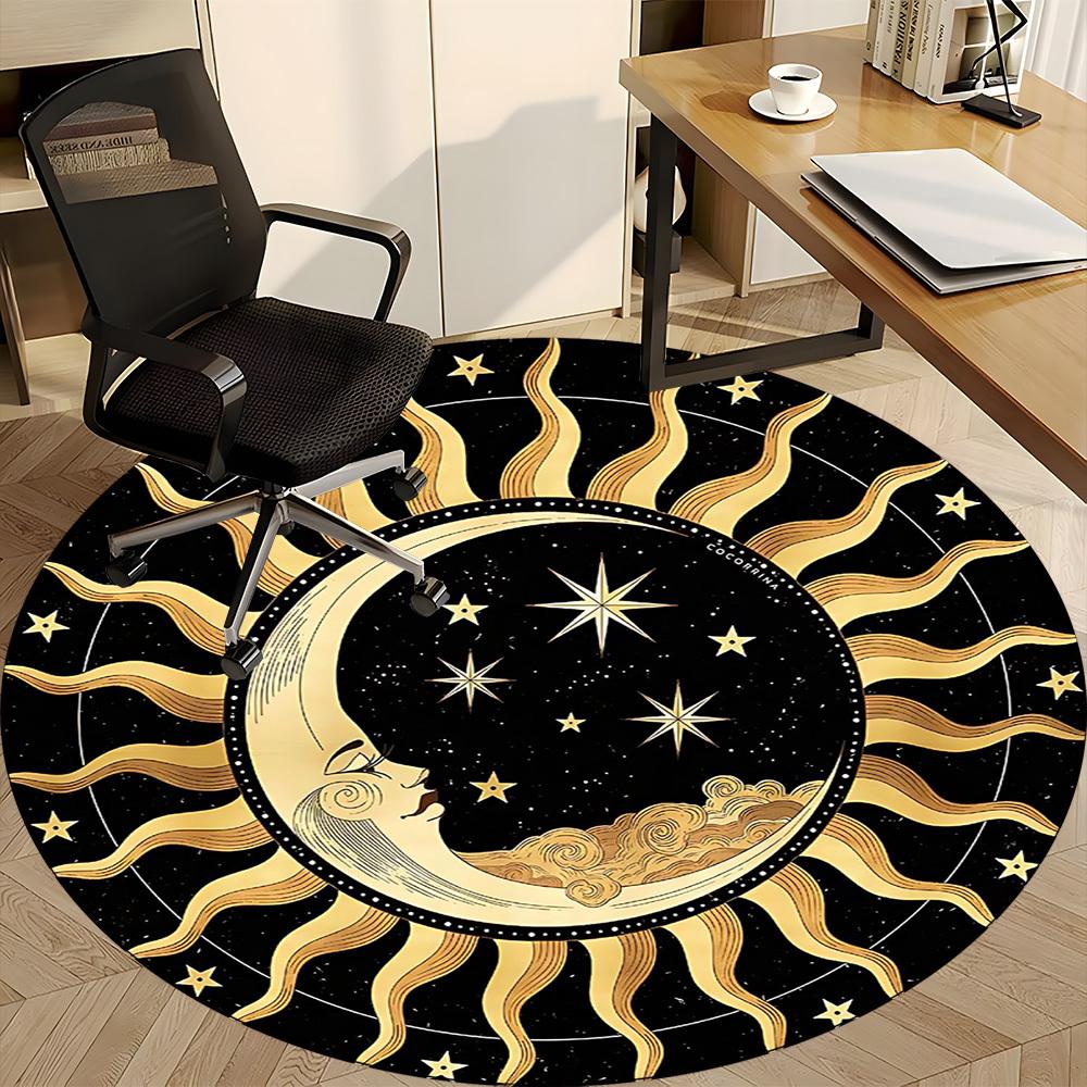1PC Celestial Pattern Office Round Area Rug, Mat Suitable For Office, Under Office Chairs Bedroom Living Room Home Decor, Room Deco