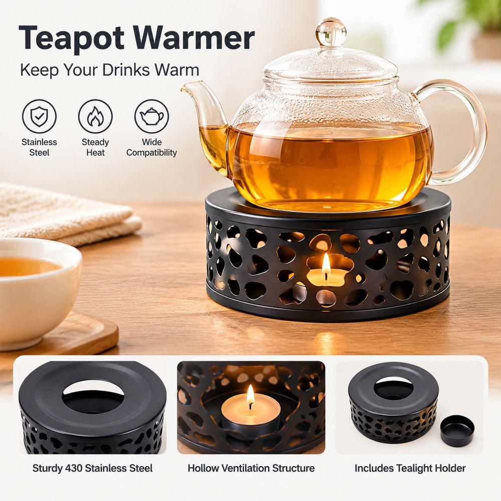 3 PCS Set 5.91 Inch Base Teapot Warmer Brushed Finish Heating Base Durable Tea Warmer Base For Tea