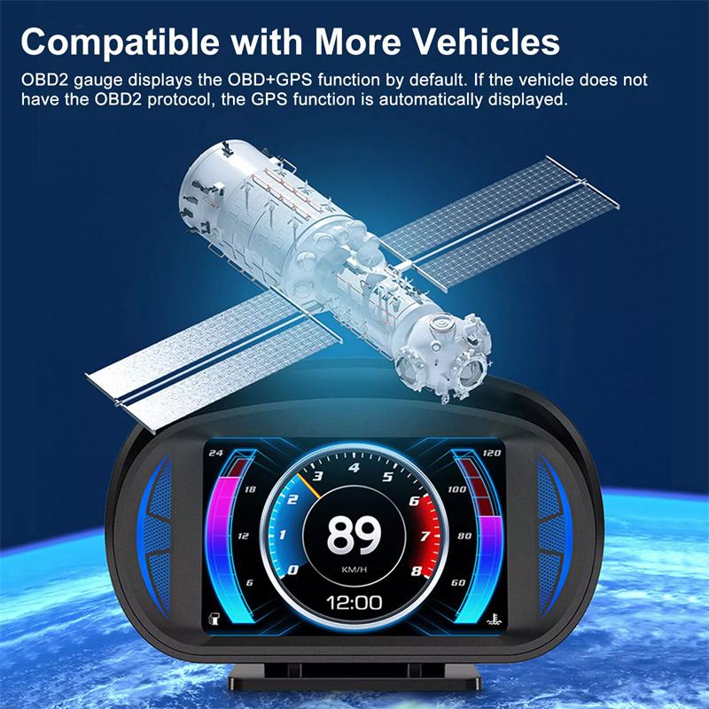 P2 Car Digital Speedometer Obd2 Gps Hud Gauge Auto Display Alarm Water Oil Temperature Turbine Pressure On-Board Computer
