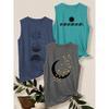 3Set of Tank Tops Sun, Moon, Stars, and Waves Print Loose Casual Vest T Shirt Retro-style Breathable, Comfortable, and Soft Fabric Spring and Summer