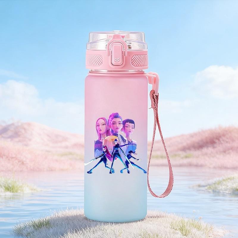 600Ml Water Bottler Cartoon K-Pop Demon Hunters Printed Character Water Cup Large Capacity Outdoor Portable Rope Drinking Bottle for Boy Girl Gift