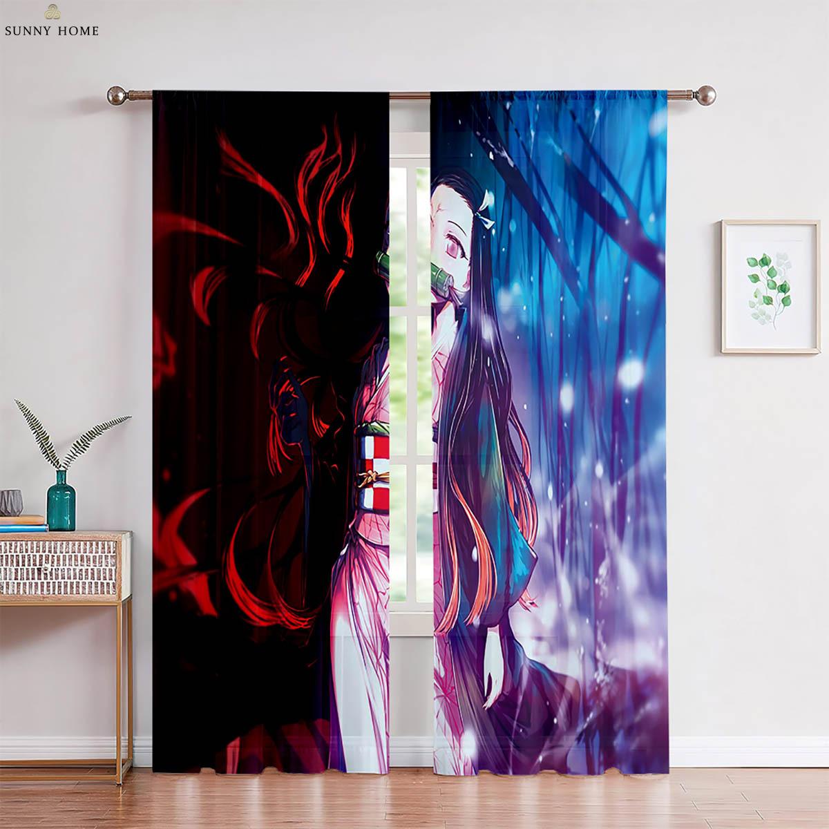 

Шторы с принтом аниме для горячей девушки, подходящие для детской комнаты, общежития, гостиной, кабинета, декоративные шторы, 2 шт. W50xH140(CM)x2PCS&Grommet Top
