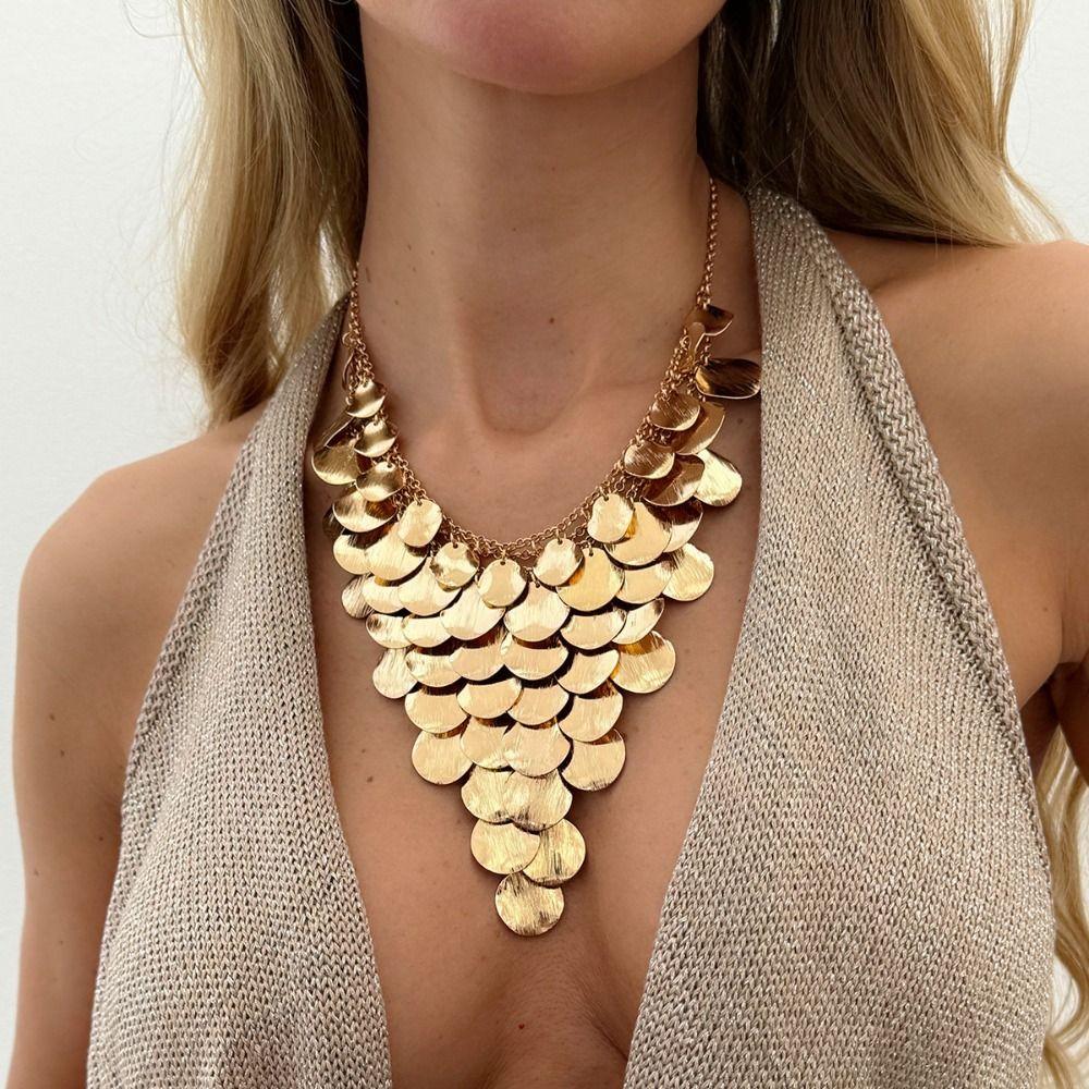 Geometric Circular Y Shape Necklace Bohemian Sequin Drop Earrings Fashion Gold Jewelry Women