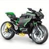 Black Green Racing Motorcycle Building Blocks Ornament, Technical Sport Motorbike Model Desktop Hobby Gift for Collectors