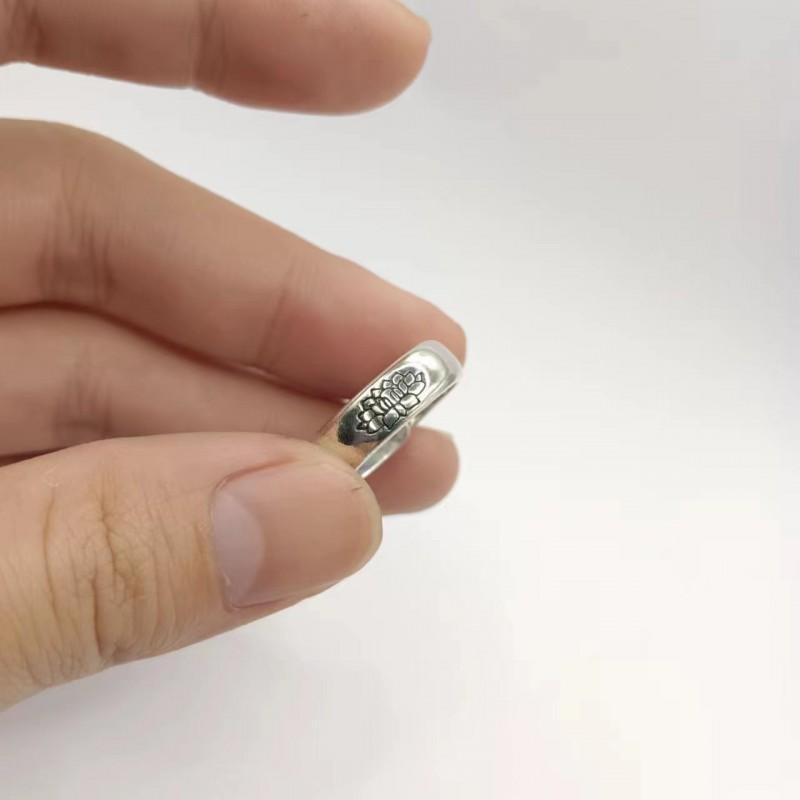 Adjustable Open Ring Men Women Sterling Lotus Flower Design Vintage Floral Statement Jewelry