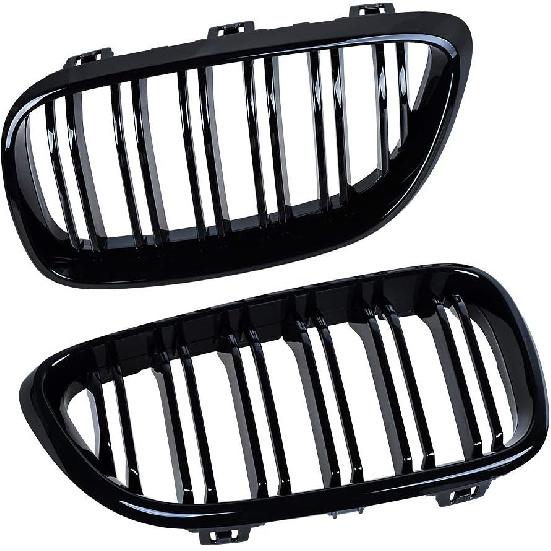 Carbon Fiber Dual Slat Front Hood Kidney Grilles Grill Compatible for BMW F22 F23 M2 2014-2018 for BMW 225i 218i 220i(Black-Carbon Fiber)