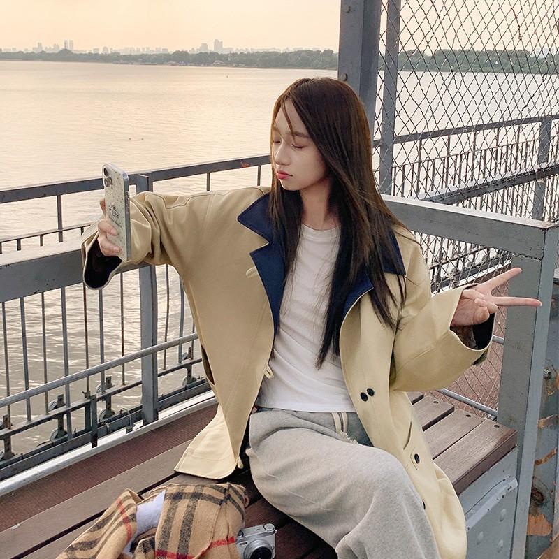 2026 Short Trench Coat Women High-end Contrast Color Casual Light Padded Jacket