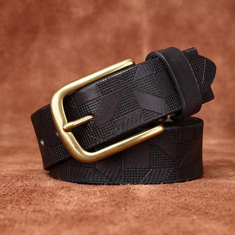 Belt Men's Diamond Laser Engraving Embossed First Layer Cowhide Leather Personality Trend Niche Casual Pin Buckle Belt