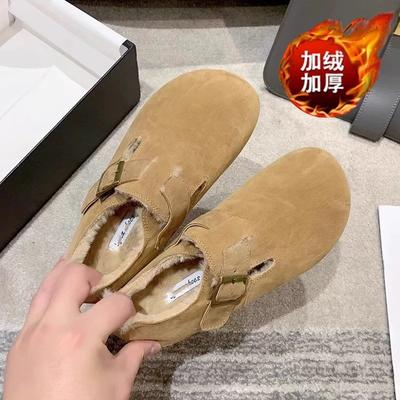 Women's Velvet Warm Doudou Shoes, New Autumn and Winter Fluffy Shoes, Retro One-pedal Lazy Two Cotton Shoes