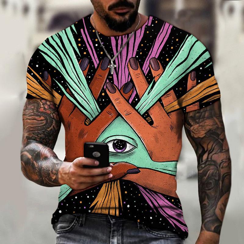 Summer Digital Printing Trend Round Neck Short Sleeved T-shirt Loose Versatile Top T-Shirts Men’s