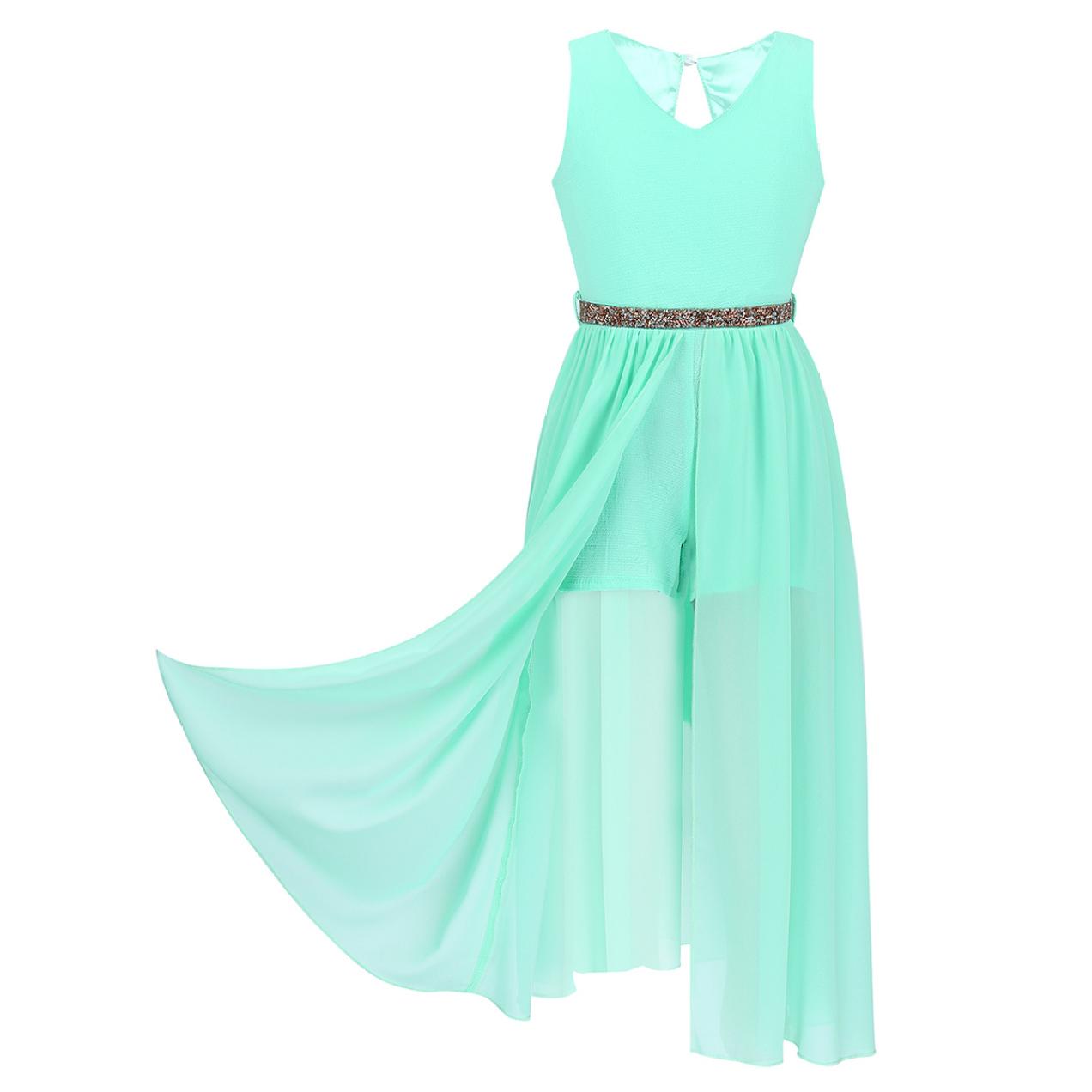 

Детский комбинезон без рукавов с v-образным вырезом для девочек, комбинезон макси, платье для вечеринки по случаю дня рождения 11-12Y мятный зеленый