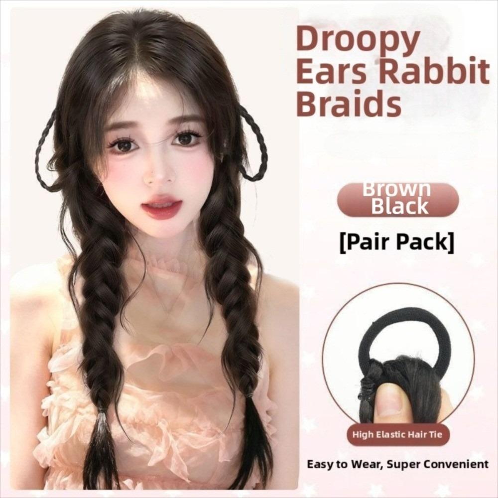 2Pcs Ear Rabbit-style Handmade Braids Pony Tails Long Twist Braid Hairpiece  for Women