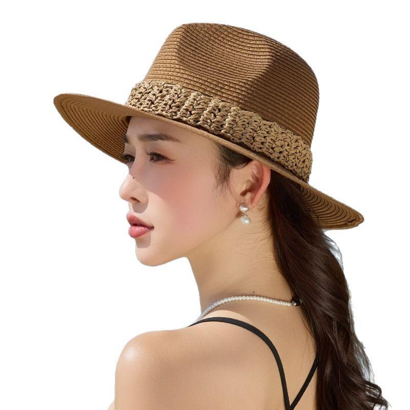 Vintage Female Lafite Straw Hat Vacation Beach Hat Shading Big Brim Outdoor Outing Sun Hat Sun Hat