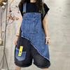 Denim Jumpsuits For Women Patchwork Vintage Casual Playsuits Loose Wide Leg Shorts Workwear One Piece Outfits Womens Clothing