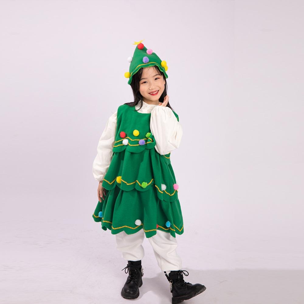 with Hat Christmas Tree Costume Decor Cosplay Performance Clothes Green Xmas Clothes  Kids Adults