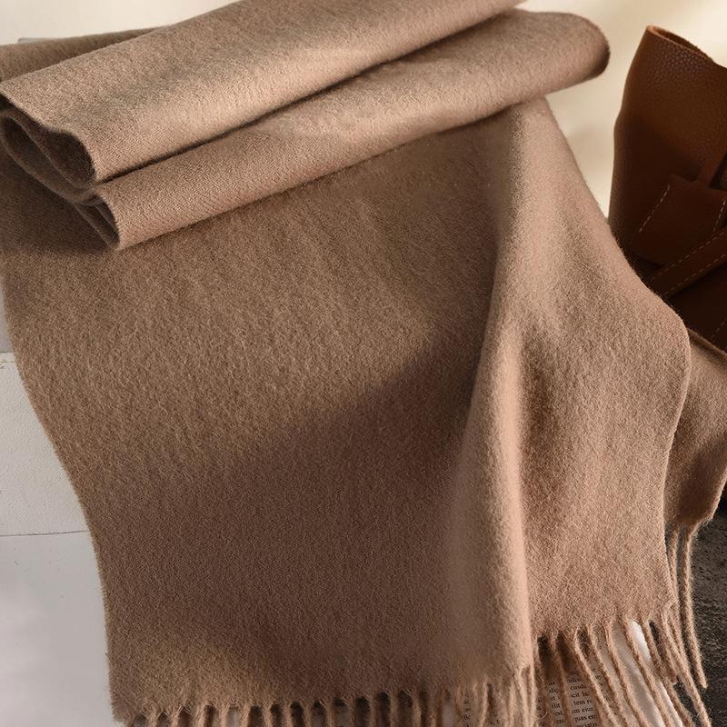 

100% Wool Women Winter Warm Scarf Solid Color Thicken Shawls Neck Tassel Poncho Echarpe Wrap Stoles Pashmina Luxury 32x180 cm
