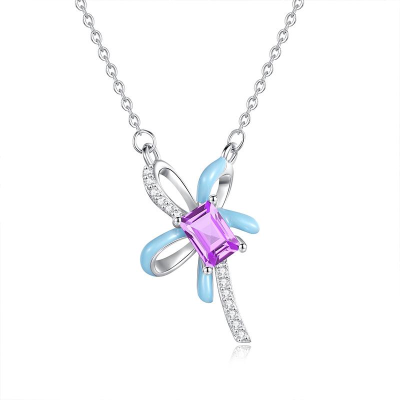 925 Sterling Silver Butterfly Pendant Necklace for Women, Natural Peridot/Amethyst/Blue Crystal Necklace, Fashion Jewelry 925 silver