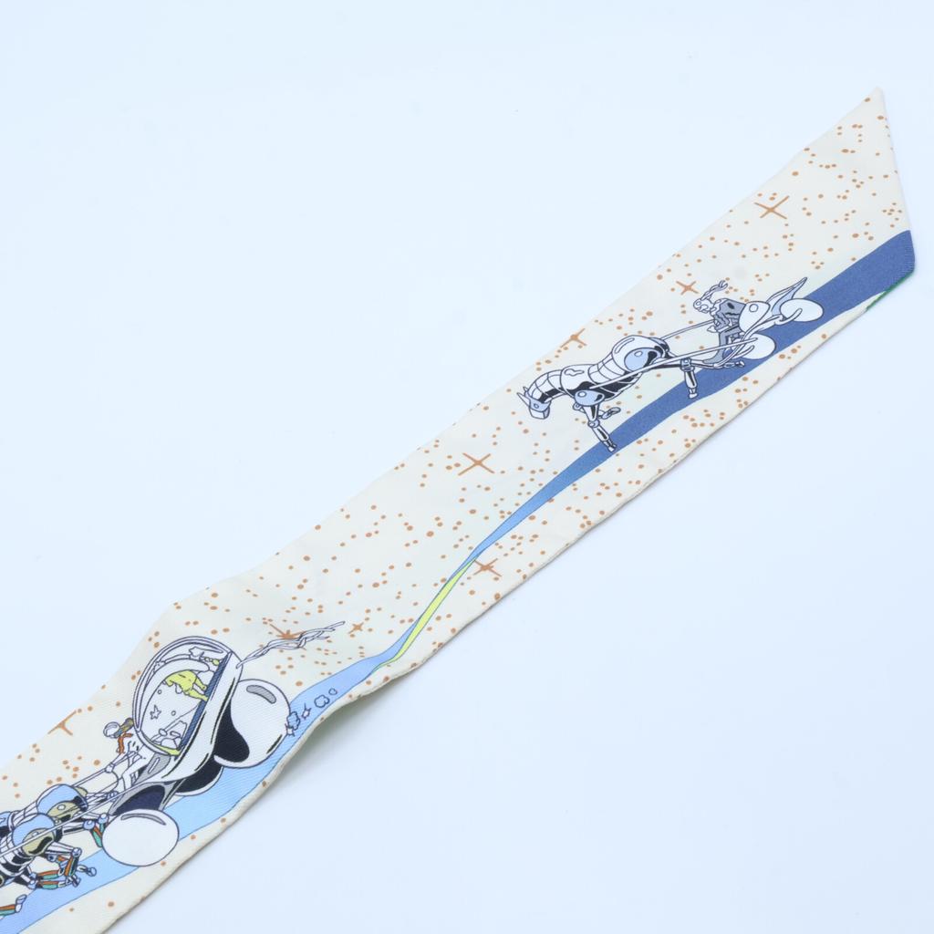 HERMES Space Derby Silk 100 Twilly scarf whiteUsed