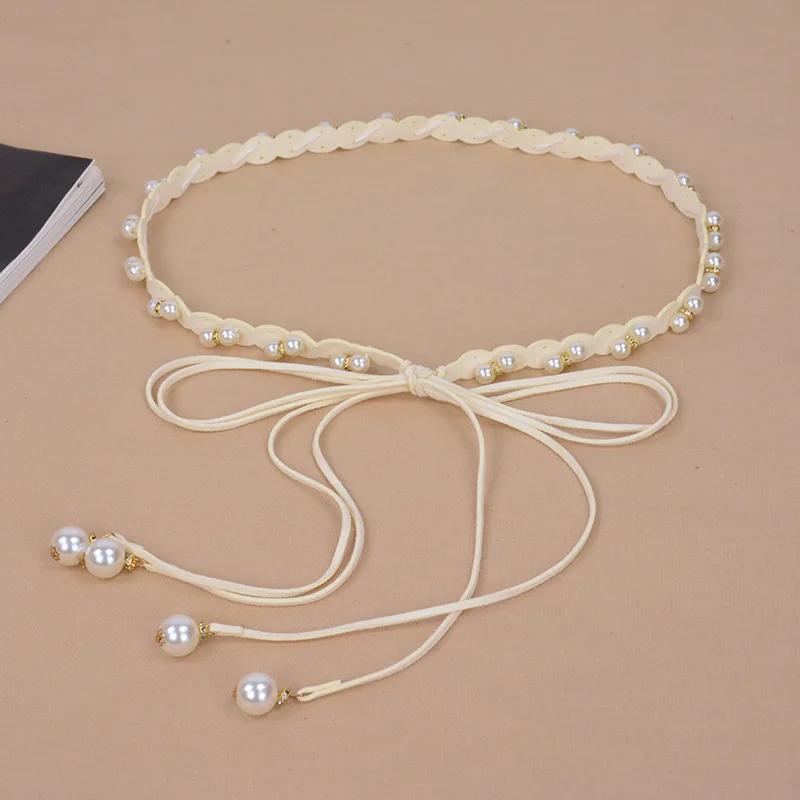 

Fashion Imitation Pearl Beads Tassel Belts Chains on Pants Fashion Dress Accessories Female Waist Chains Women Accessories Gifts бежевый