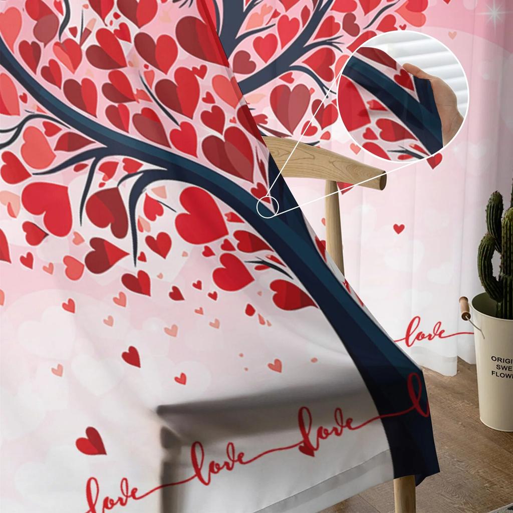 Valentinstag Liebe Baum Tüll Vorhänge für Wohnzimmer Sheer Vorhang für Schlafzimmer Küche Jalousien Voile Vorhänge