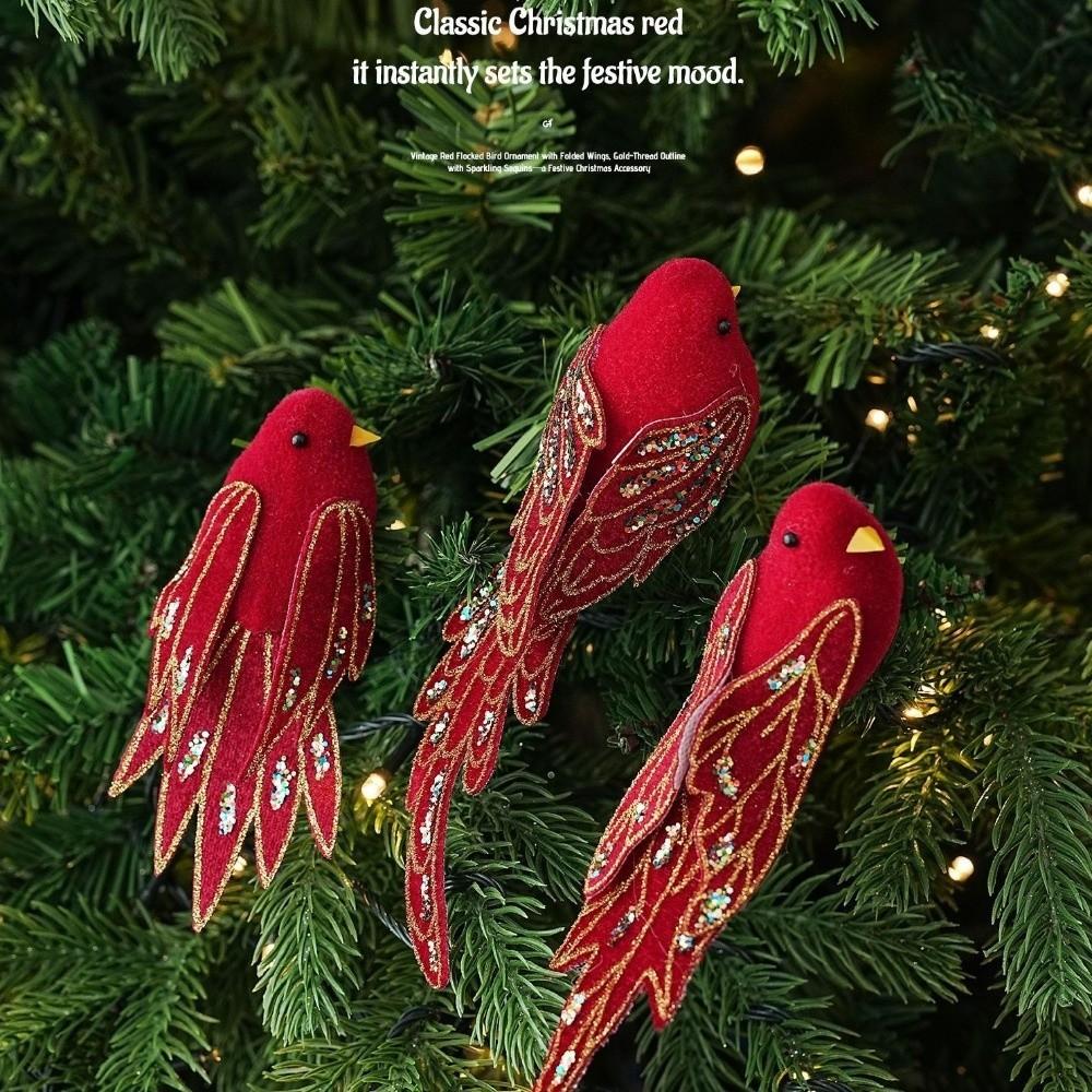 1pair Glitter Finish Christmas Tree Bird Decoration Long Feather Tail Handmade Craft Artificial Bird Ornament Colorful Feathers