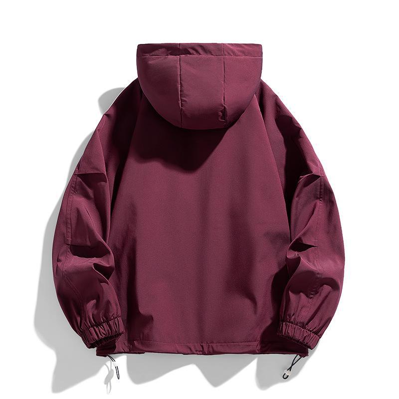 Men's Solid Color Hooded Workwear Jacket (L-9XL) - Trendy Spring/Autumn Large Size