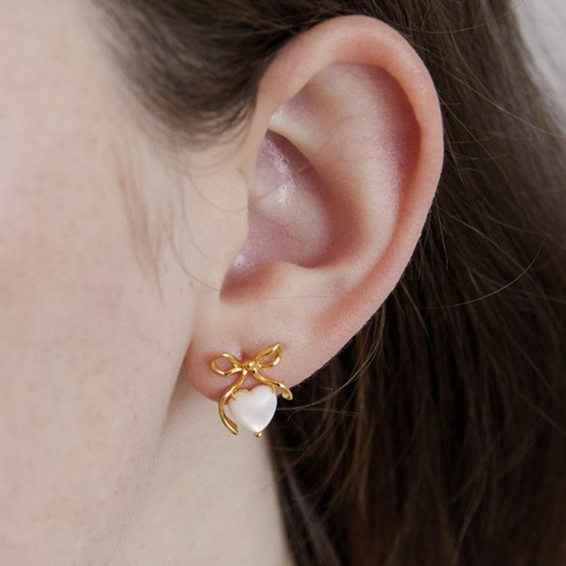 TATIANA (925 Silver) Ribbon Ring Heart Earrings EC3107