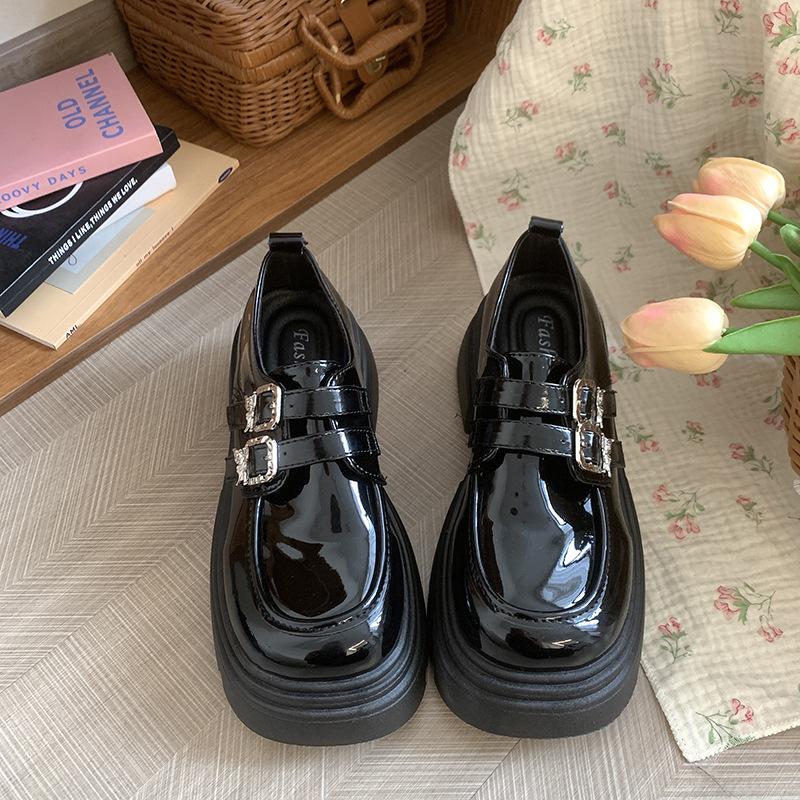 

Черные универсальные туфли на платформе, увеличивающие рост, из маленькой кожи, женские, новая весна 2025, туфли-лодочки с глубоким вырезом 40