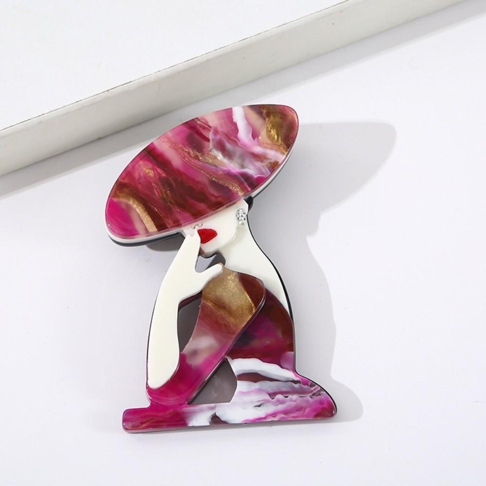 

DIY Women Portrait Pin Cartoon Dress Badge Modern Sitting Girl Brooch рожевий червоний колір