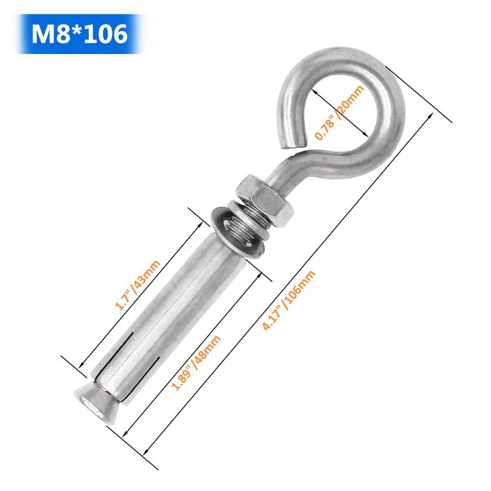 5pcs M8*106mm Eyebolt Bolt 304 Stainless Steel Expansion Eyebolt  Wall Concrete Brick Anchor