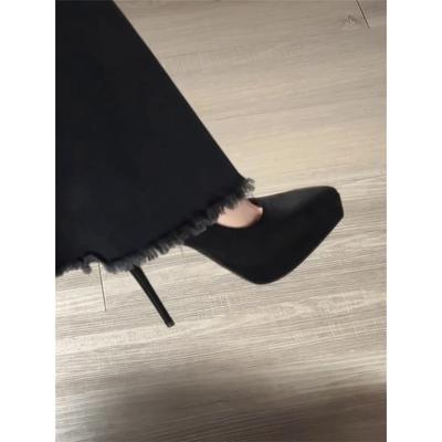 Table imperméable talons hauts femmes talon aiguille daim noir printemps et automne talon très haut bout pointu ouverture peu profonde chaussures simples